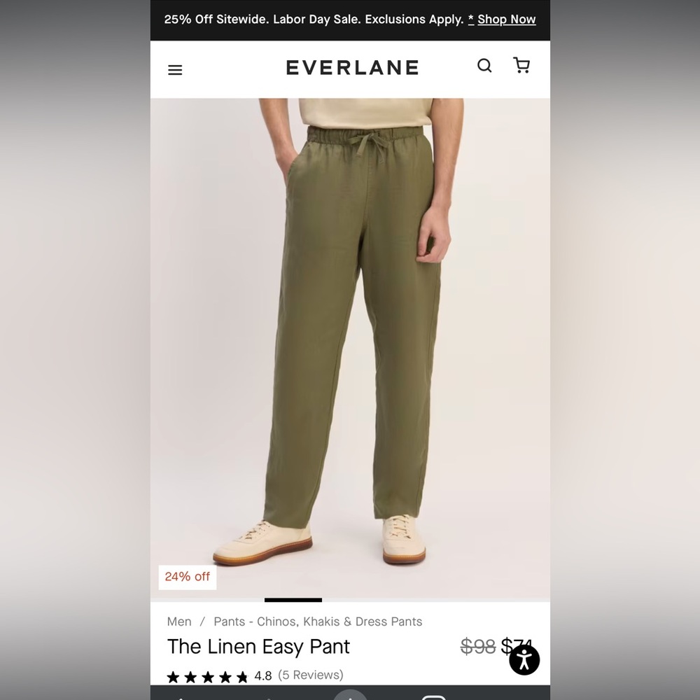 Everlane 100% Linen Easy Pant in Green